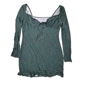 Reformation Mini Dress Womens XL Anjeline Green Floral Long Sleeve Ruffled Hem